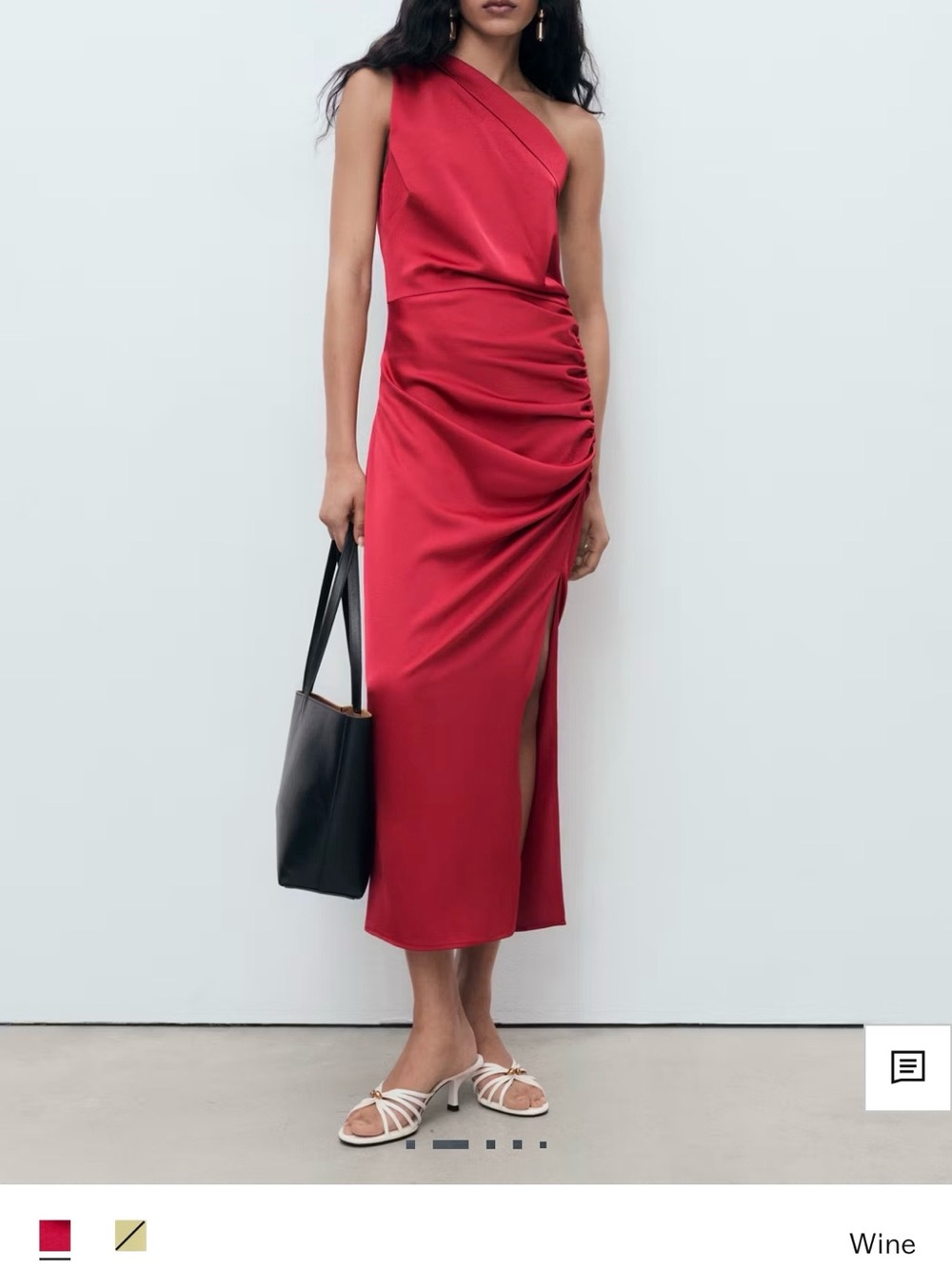 Mango One-Shoulder Wine Red Ruched Gown - Picture 2 of 10